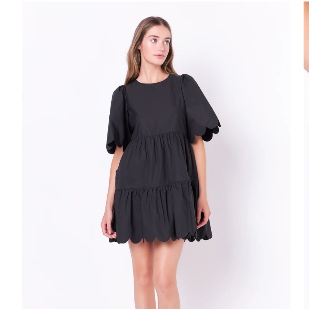 ENGLISH FACTORY SCALLOP DETAIL TIERED MINI DRESS- Medium